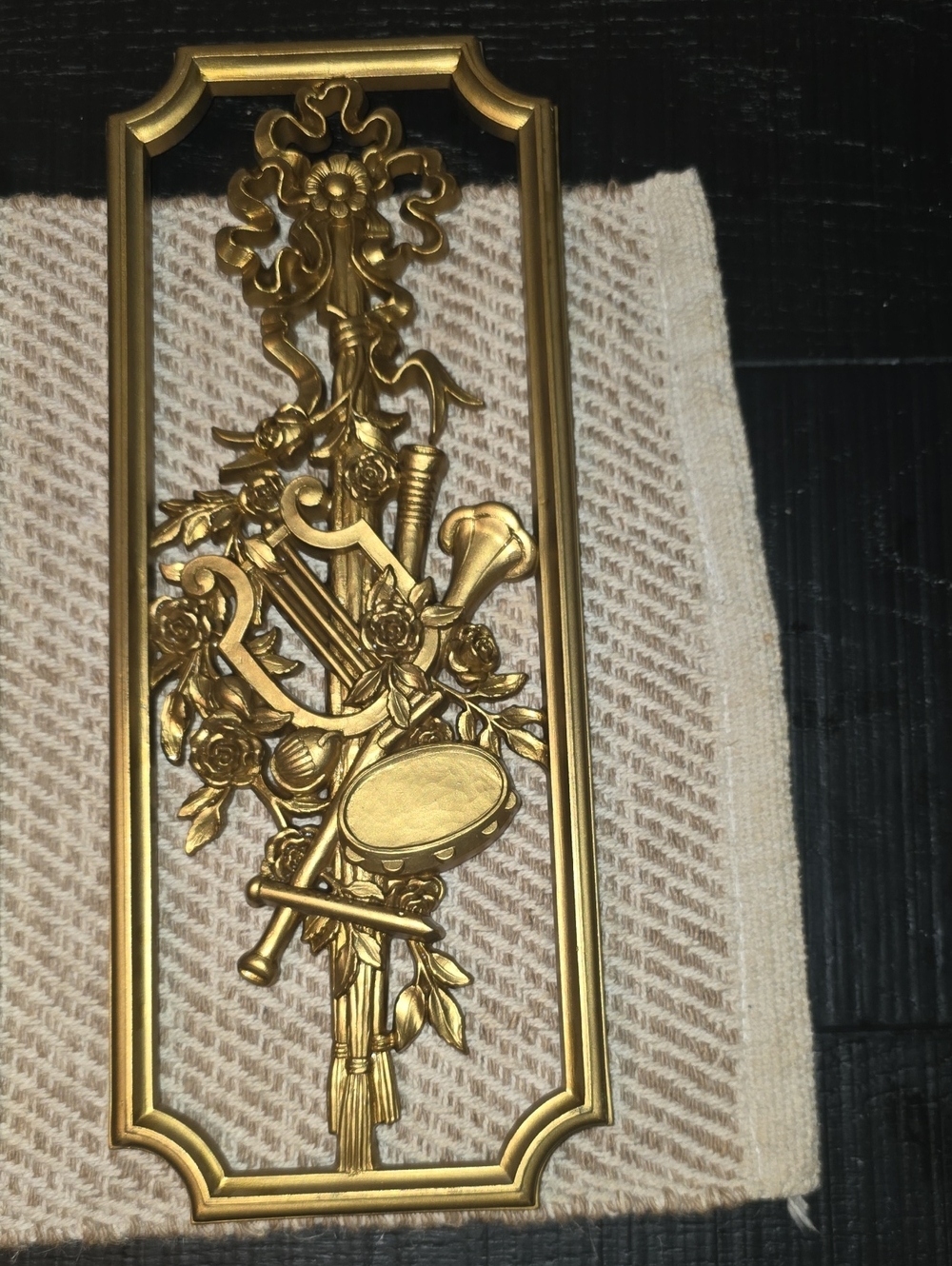 Homco MCM 1964 Ornate Gold Musical Instruments Wall Plaque Pair